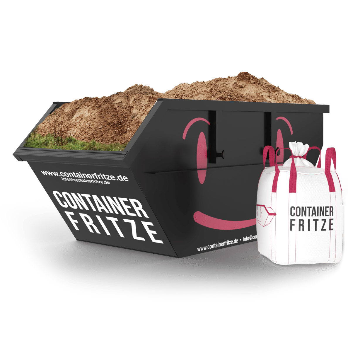 Erdaushub mit Grasnarbe Container